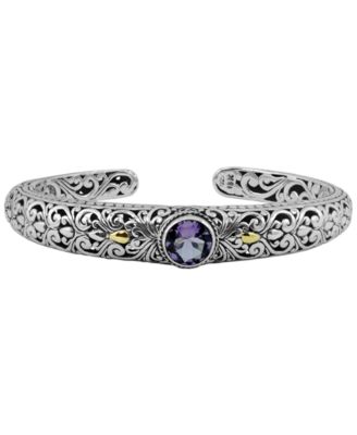 DEVATA - Amethyst (1-1/2 ct. t.w.) Bali Heritage Classic Cuff Bracelet in Sterling Silver and 18k Yellow Gold Accents