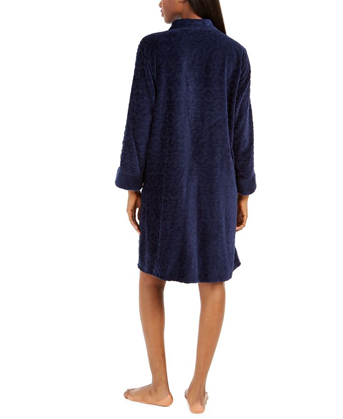 Miss Elaine Jacquard Cuddle Fleece Short Zipper Robe - Macy's