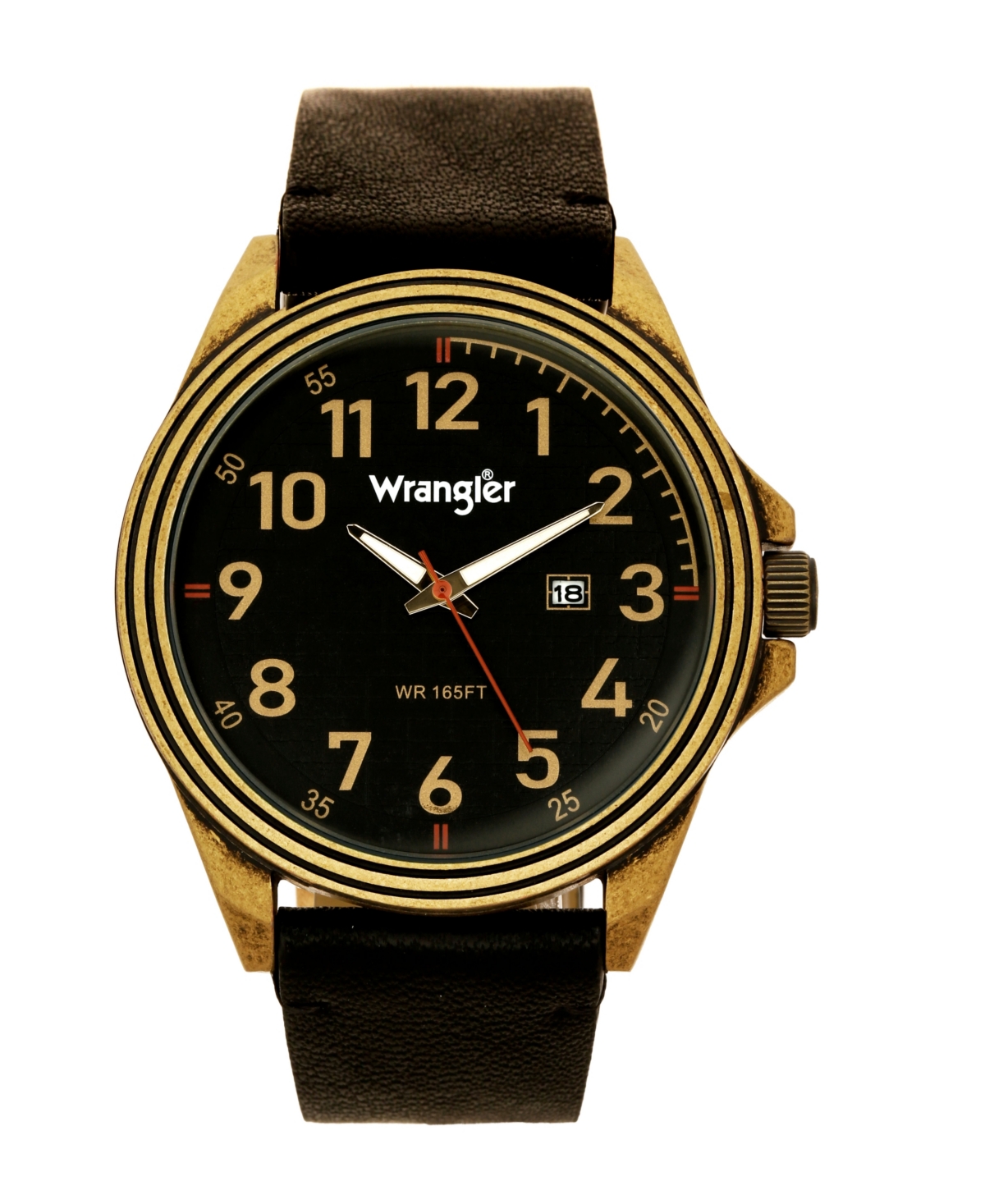 Men's Watch, 48MM Antique Brass Case, Black Dial with Bronze Arabic Numerals, Brown Strap, Analog Watch, Red Second Hand, Date Function - Bro