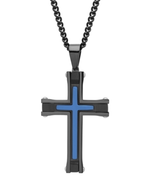 Macy's Men's Stacked Cross Pendant Necklace In Black