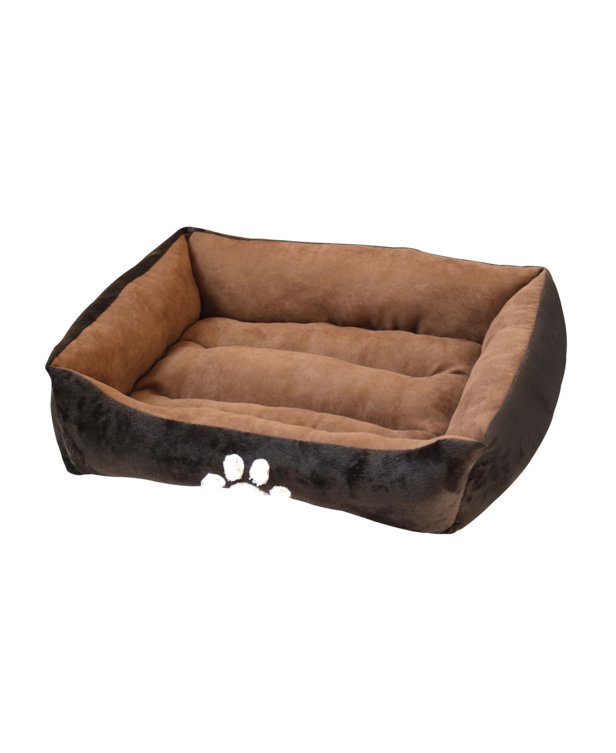 Happycare Textiles Rectangle Pet Bed with Dog Paw Embroidery - Brown