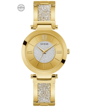 image of Guess Women-s Gold-Tone Stainless Steel & Swarovski Crystal Bangle Bracelet Watch 36mm