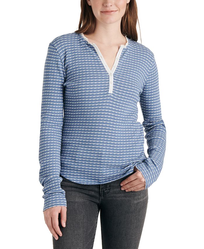 Lucky Brand Pointelle Striped Henley Top - Macy's