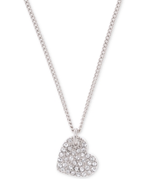 image of Dkny Silver-Tone Crystal Heart Pendant Necklace, 16