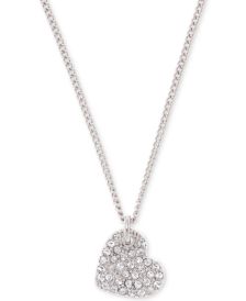 Silver-Tone Crystal Heart Pendant Necklace, 16" + 3" extender, Created for Macy's