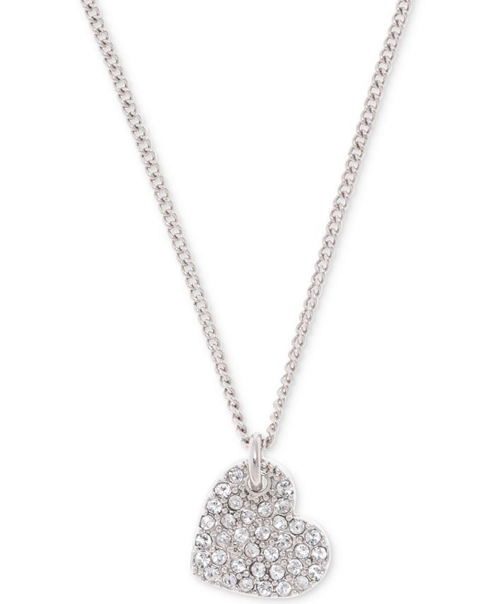 DKNY Silver-Tone Crystal Heart Pendant Necklace, 16