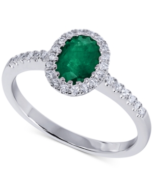 image of Emerald (5/8 ct. t.w.) & Diamond (1/5 ct. t.w.) Oval Statement Ring in 14k White Gold