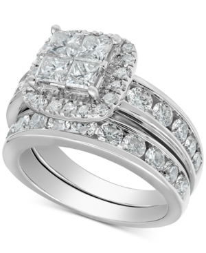 image of Diamond Princess Halo Bridal Set (3 ct. t.w.) in 14k White Gold