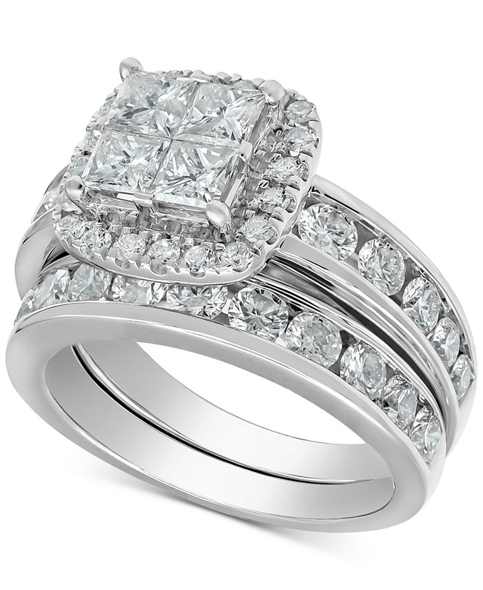Macy's Diamond Princess Halo Bridal Set (3 ct. t.w.) in 14k ...
