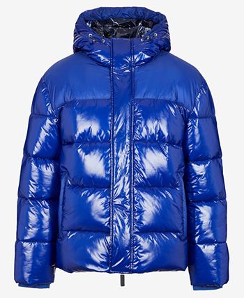 Armani Exchange - Glossy Coated Nylon Puffer Jacket, 100% Polyamide, Blue, Size: S