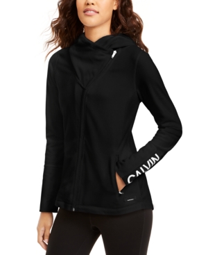 Calvin Klein Performance Asymmetrical-zip Hooded Jacket In Black