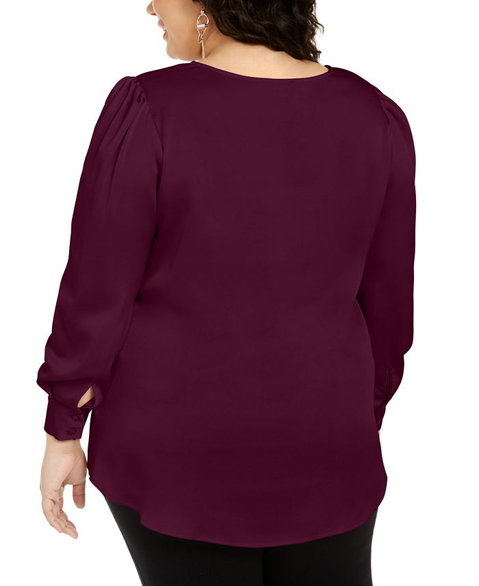 Vince Camuto Plus Size Hammered-Satin Foldover Blouse - Macy's