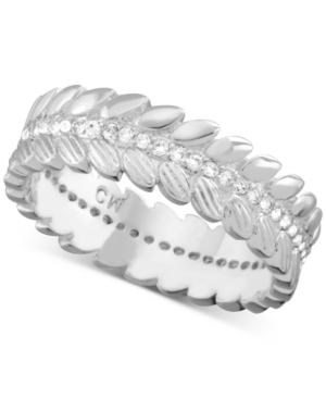 image of Essentials Cubic Zirconia Leaf Ring in Fine Silver-Plate