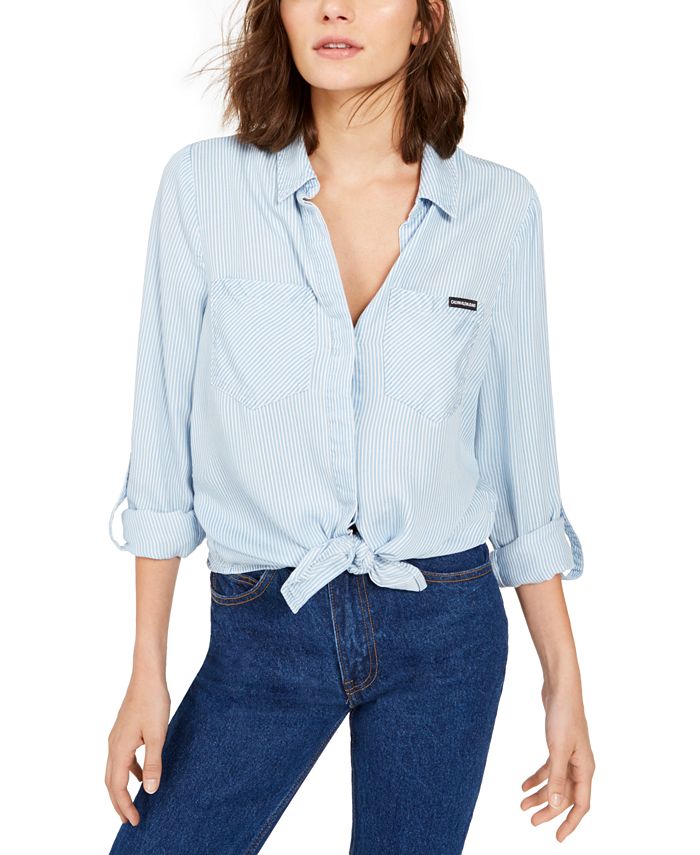 Calvin Klein Jeans Tencel Split-Back Button-Down Shirt & Reviews - Tops ...