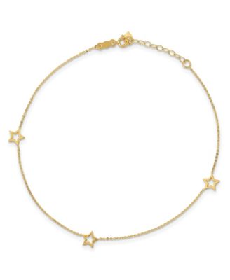 Star Anklet with Adjustable 1" Ext. in 14k White and Yellow Gold