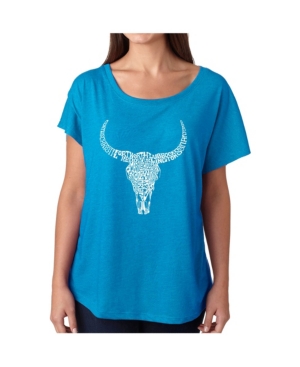 image of La Pop Art Women-s Dolman Cut Word Art Shirt - Texas Skull