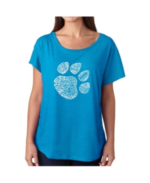 La Pop Art Women's Dolman Cut Word Art Shirt - Cat Paw