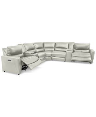 Danvors 7-Pc. Leather Sectional Sofa with 2 Power Recliners, Power Headrests, 2 Consoles, and USB Power Outlet
