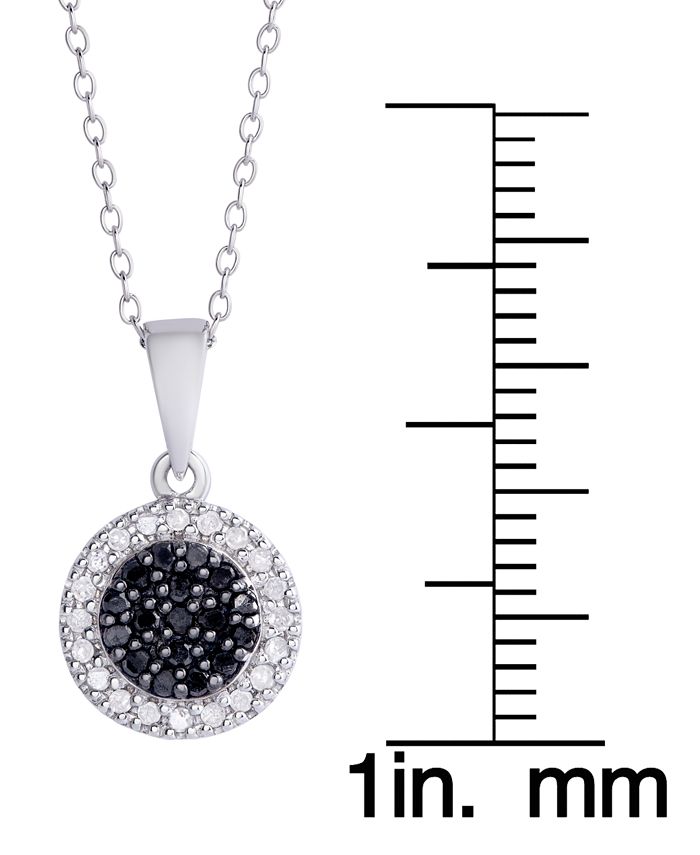Macy's - Black and White Diamond (1/4 ct. t.w.) Round Pendant Necklace in Sterling Silver