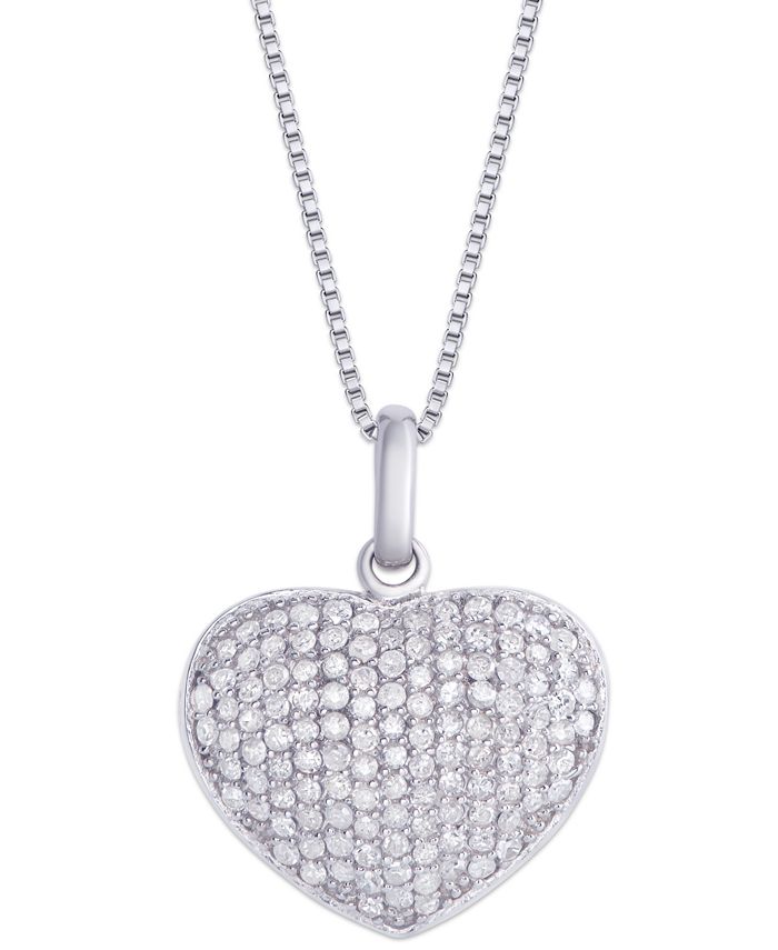 Macy's - Diamond (5/8 ct. t.w.) Heart Locket Pendant Necklace in Sterling Silver