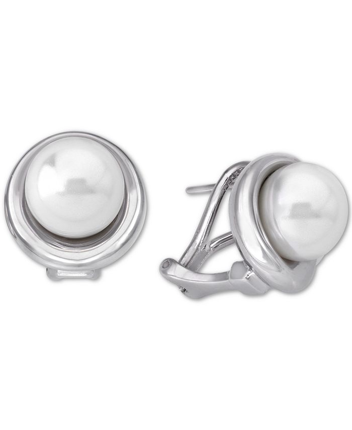Majorica Sterling Silver Imitation Pearl Button Clip Earrings Macy s