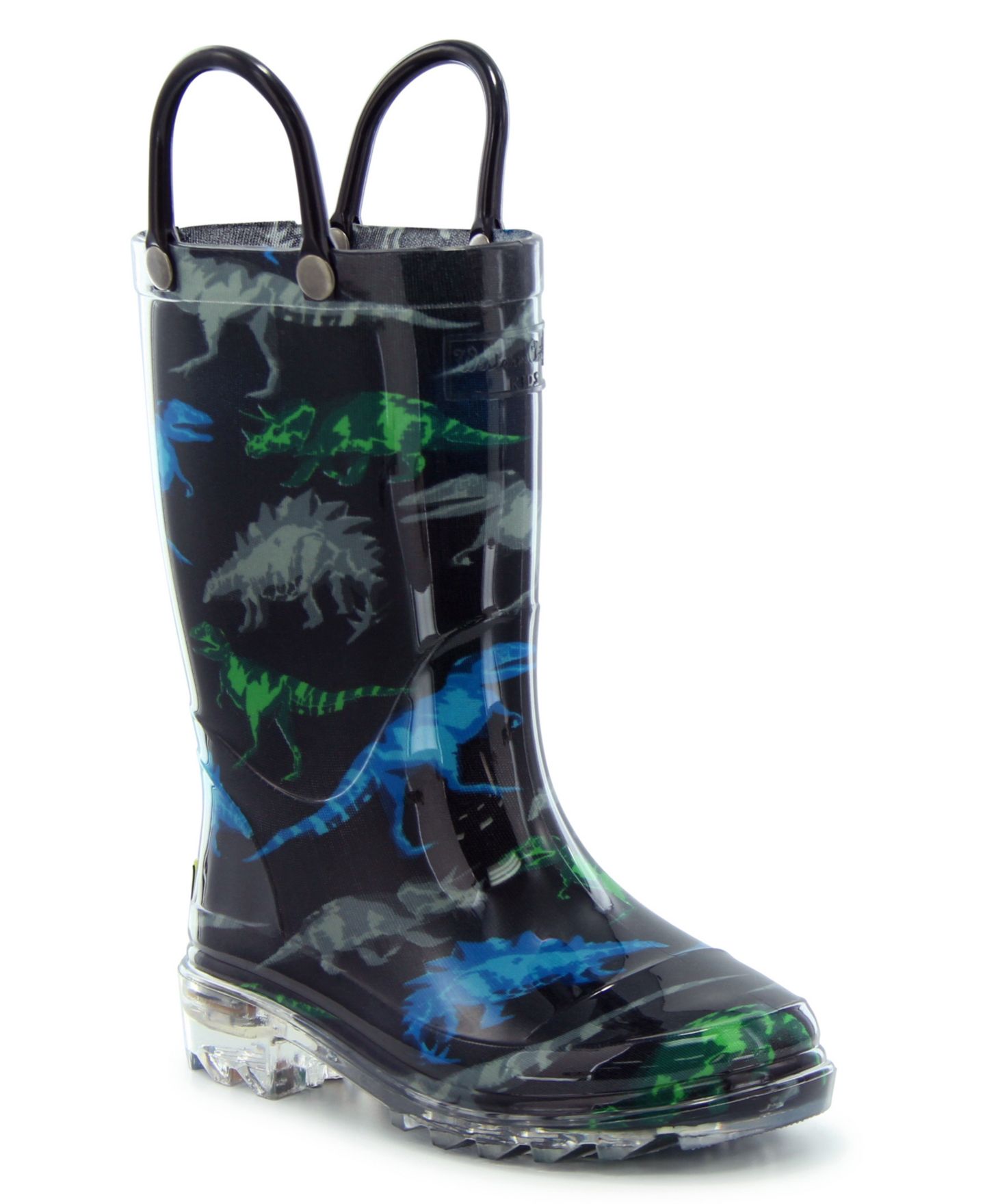 Ботинки Western Chief Dinosaur Friends Lighted Rain Boot для мальчиков, цвет: Чёрный — фото 1