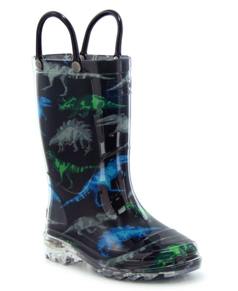 Ботинки Western Chief Dinosaur Friends Lighted Rain Boot для мальчиков, цвет: Чёрный
