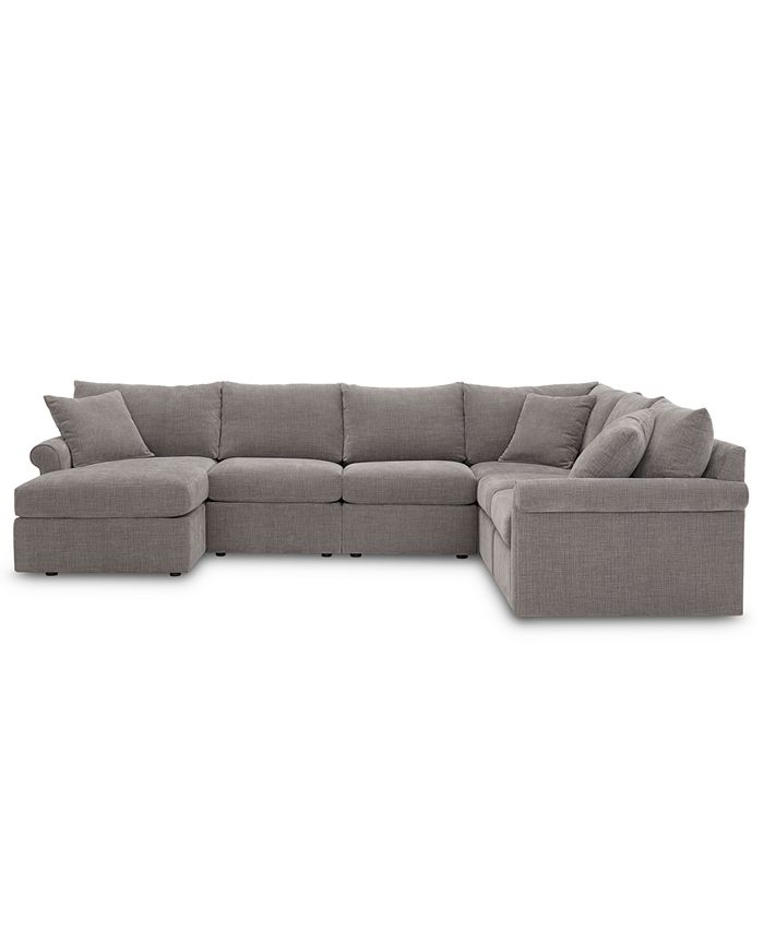 Furniture - Wedport 6-Pc. Fabric Modular Chaise Sectional Sofa with Square Corner Piece