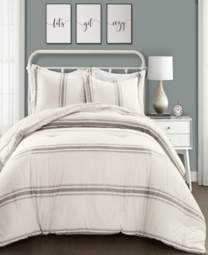 King 3pc Farmhouse Stripe Comforter Set Gray - Lush Décor