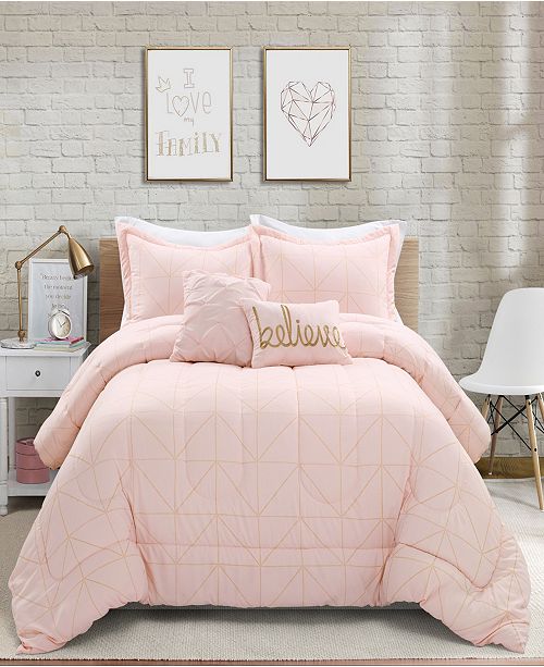 Lush Decor Trio Geo Metallic Print 5 Piece Full Queen Comforter