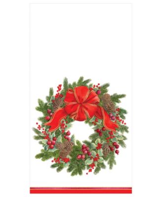 Caspari - Evergreen Wreath White Guest Towel
