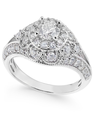 image of Diamond Halo Milgrain Dome Engagement Ring (1-1/2 ct. t.w.) in 14k White Gold