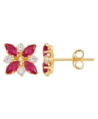Macy's - Emerald (3/4 ct. t.w.) & White Topaz (1/3 ct. t.w.) Flower Stud Earrings in 10k Gold