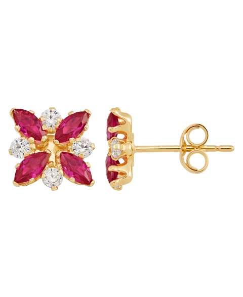 Украшения Macy's Emerald (3/4 ct. t.w.) & White Topaz (1/3 ct. t.w.) Flower Stud Earrings in 10k Gold