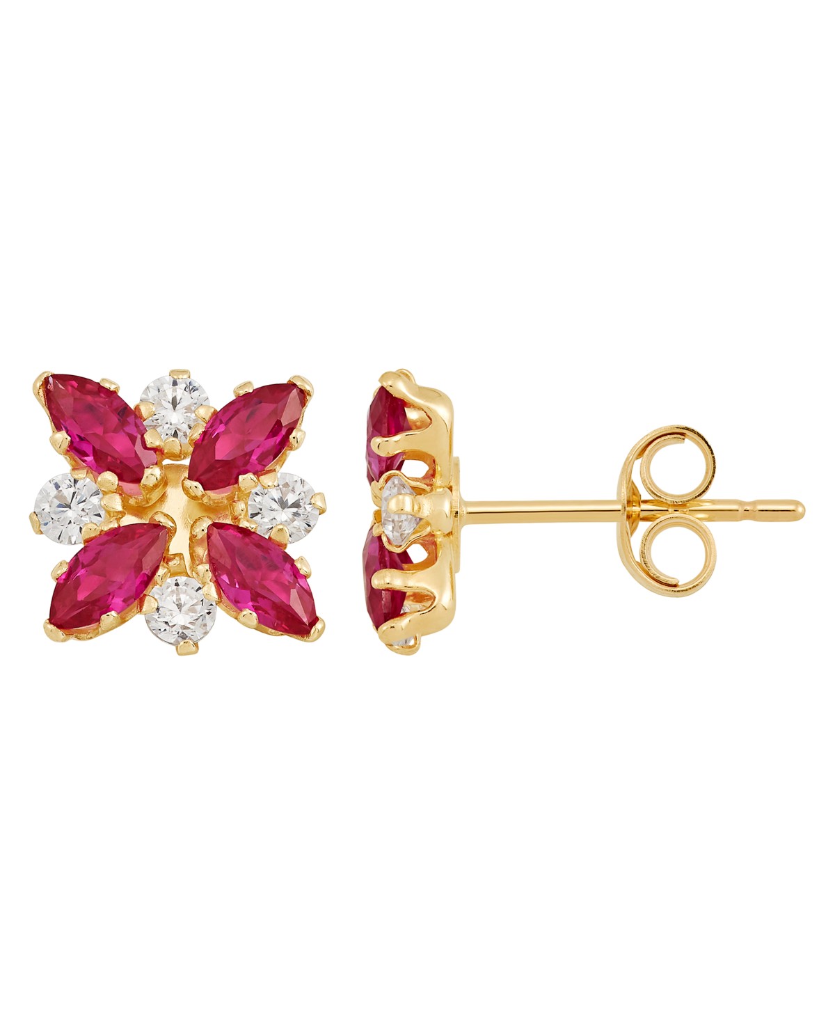 Украшения Macy's Emerald (3/4 ct. t.w.) & White Topaz (1/3 ct. t.w.) Flower Stud Earrings in 10k Gold — фото 1