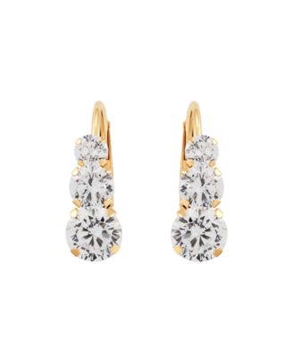White Cubic Zirconia Graduated Drop Earrings in 14k Gold (Also in Blue Cubic Zirconia)