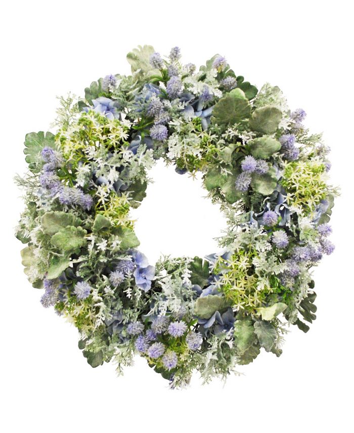 Winward Silks Permanent Botanicals Mixed Hydrangea and Thistle Wreath