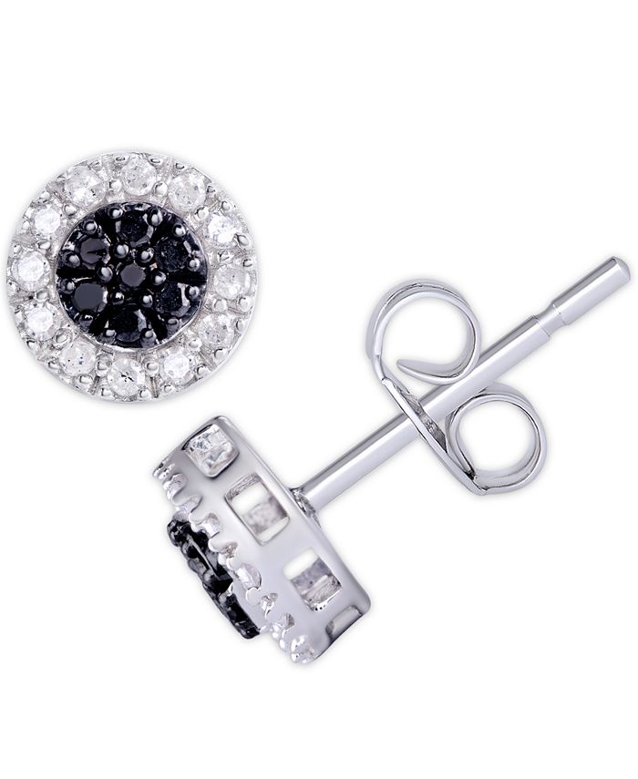 Macy's - Black and White Diamond (1/3 ct. t.w.) Round Stud Earrings in Sterling Silver