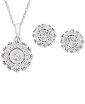 14k white gold necklace and earring set