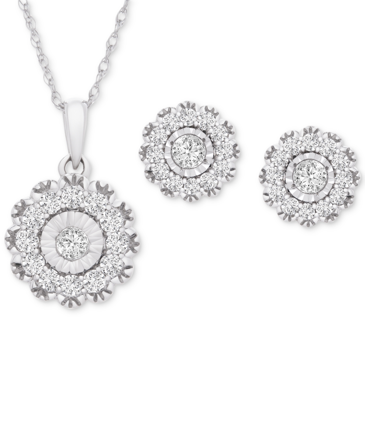 2-Pc. Set Diamond Pendant Necklace & Matching Stud Earrings (1 ct. t.w.) in 14k White Gold or 14k Yellow Gold, Created for Macy's - Ye