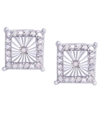 Macy's - Diamond (1/4 ct. t.w.) Square Miracle Plate Stud Earrings in Sterling Silver