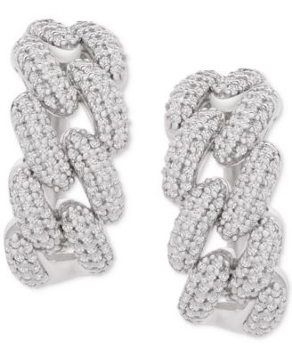 Diamond Chain Link Detail Small Hoop Earrings (1 ct. t.w.) in Sterling Silver, .79", Created for Macy's