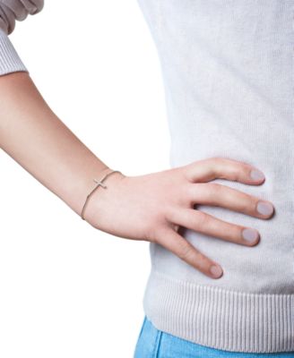 Diamond Sideways Cross Bolo Bracelet (1/6 ct. t.w.) in 14k White Gold, Created for Macy's