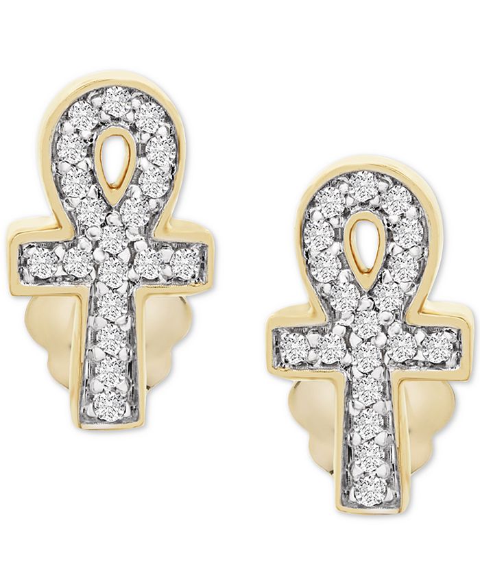 Wrapped Diamond Ankh Stud Earrings 1 10 ct. t.w. in 14k Gold