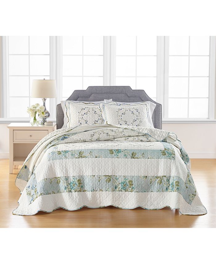 Martha Stewart Collection Quilted Embroidered Floral Queen Bedspread