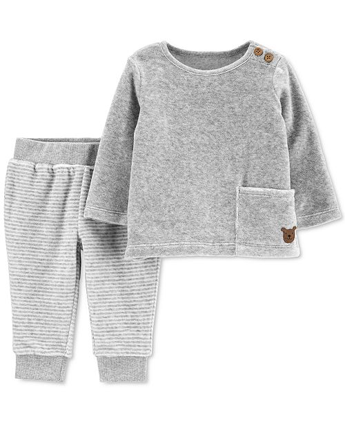 Carter S Baby Boys Girls 2 Pc Velour T Shirt Striped Pants