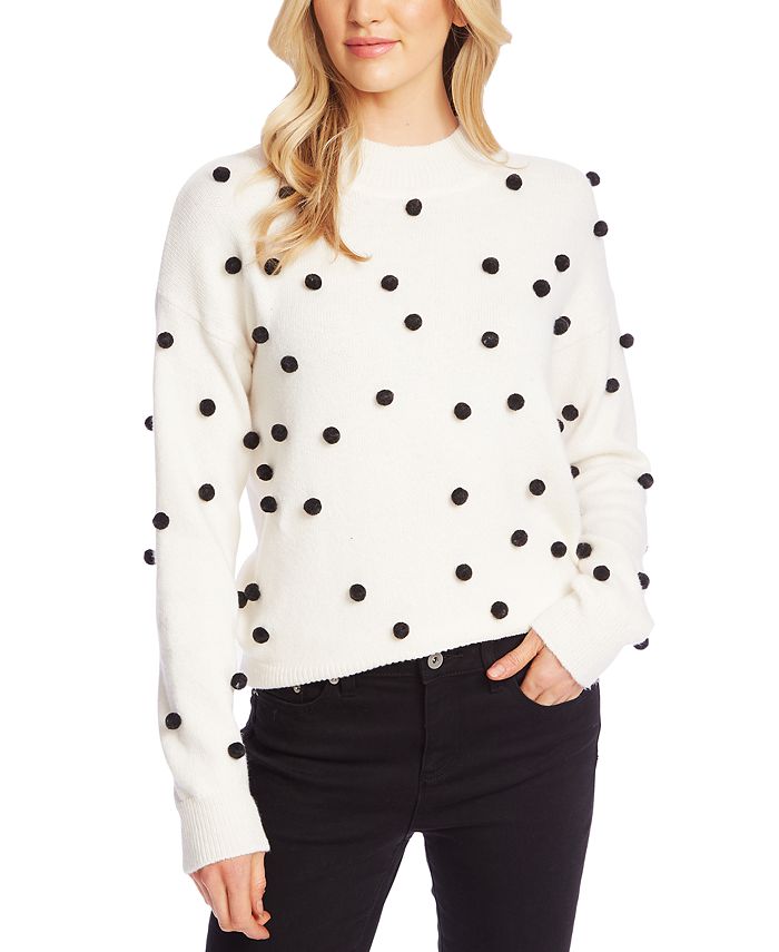 CeCe Mock-Neck Polka-Dot-Applique Sweater - Macy's