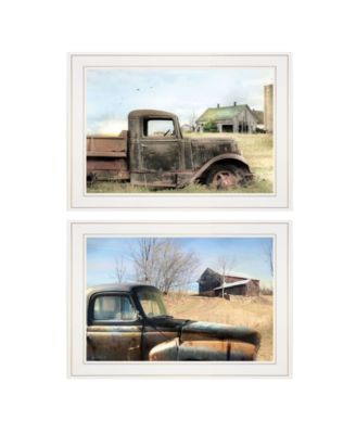 Vintage-Like Farm Trucks 2-Piece Vignette by Lori Deiter, White Frame, 21" x 15"