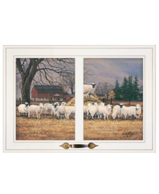 Wool Gathering by Bonnie Mohr, Ready to hang Framed Print, White Window-Style Frame, 21" x 15"