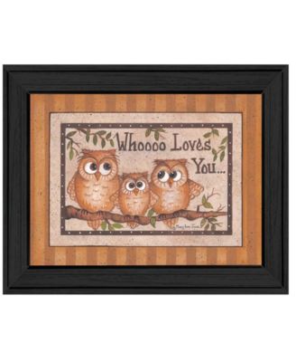 Whoooo Loves You By Mary June, Printed Wall Art, Ready to hang, Black Frame, 18" x 14"